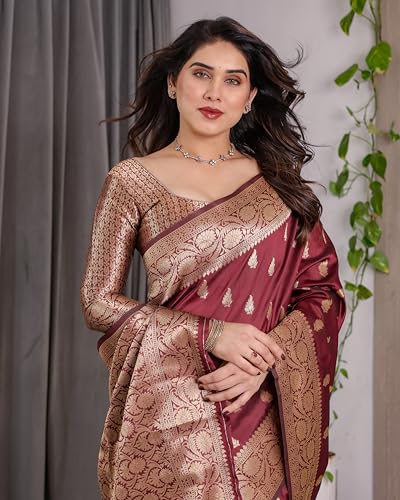 Image of SGF11 Women's Kanjivaram Soft Silk Saree With Unstitched Blouse Piece