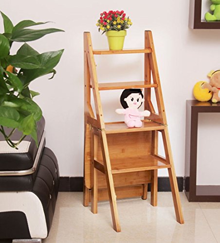 Taburetes escalonados de bambú plegables con estructura resistente de 4 escalones 3