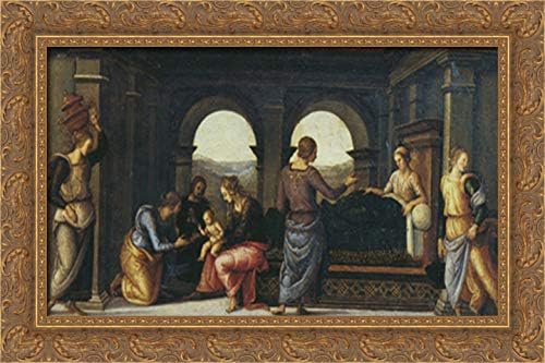 Pala di Fano (Nativity of Mary) 24x16 Gold Ornate Wood Framed Canvas Art by Pietro Perugino