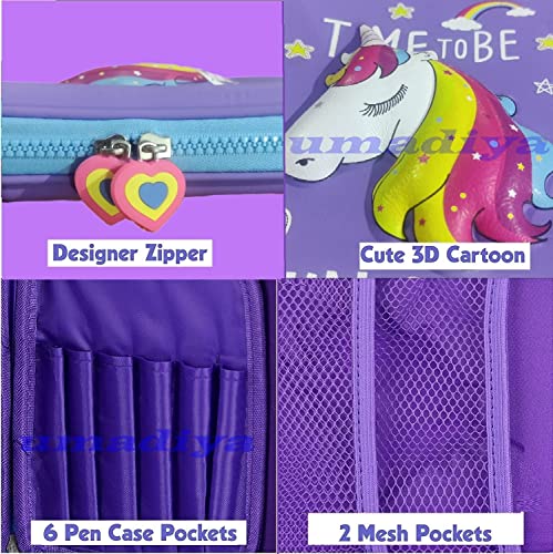 Image of Big Size Unicorn Pencil Case with Compartments, Pencil Pouch for Kids, Pencil Box for Kids, School Supply Organizer for Students, Stationery Box Pouch (1 Unit) (Purple)