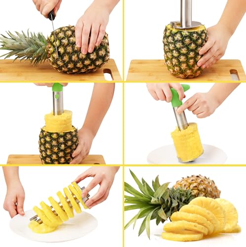 Image of Zulay Kitchen Pineapple Corer and Slicer Tool - Stainless Steel Pineapple Cutter with Eye Remover Tool - Ergonomic Handle & Easy Core Remover - Reinforced Heavy-Duty Blade - Lime Green