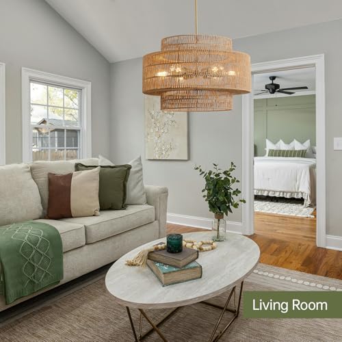 InterMaka 24” Boho Large Rattan Chandelier Light Fixture,6-Light Large Hand Woven Pendant Light Fixture Farmhouse Rustic Chandeliers for Kitchen Bedroom, Dining Room, Living Room, Hallway, Foyer - Image 7