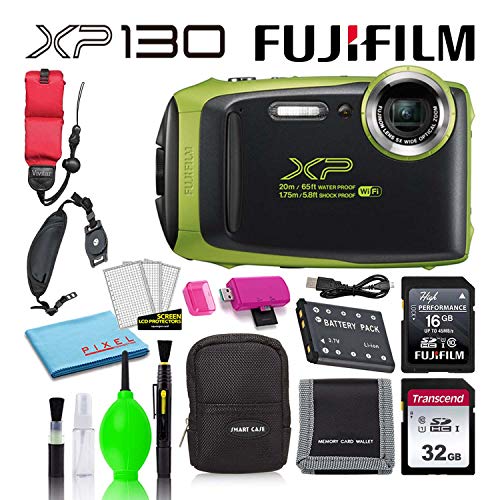 Fujifilm FinePix XP130 Waterproof Digital Camera (Lime) Best Value Accessory Bundle -Includes- 32GB