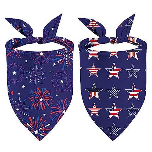 4Th Of July Dog Bandanas, Double Sided 2 Pack Holiday Puppy Bandanas, American Flag Fireworks Stars Square Dog Kerchief Independence Day Dogs Gifts (02) #TOP1