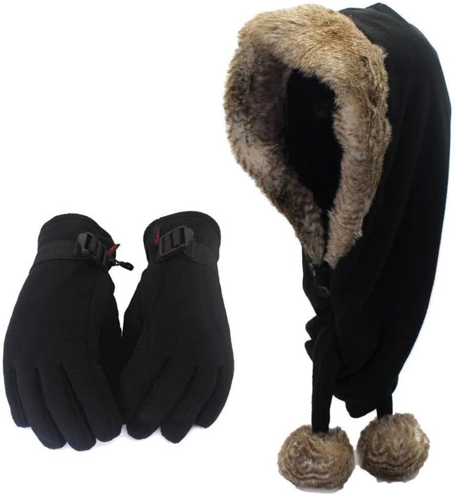 Russian Bombers Hat for Men and Women Scarf and Hat and Glove Suit in Autumn and Winter