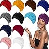 12 Pack Braid Turban Cap for Women Ethnic Bohemia Twisted Hair Cover Wrap Hat African Pre Tied Bonnet Cancer Braid Turban Hat Beanies Headwear Multicoloured