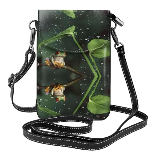 Sac à bandoulière motif grenouille femme en cuir véritable avec porte-cartes et portefeuille