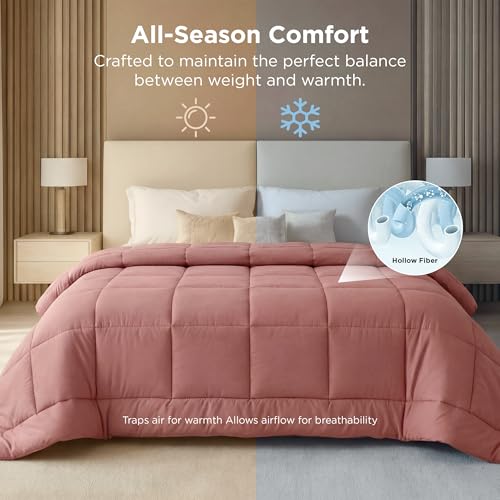 Image of Bedsure Comforter Duvet Insert - Quilted Comforters Oversized King Size, All Season Duvet, GentleSoft Down Alternative Bedding, with 8 Tabs, Gifts for Women, Dusty Pink, Oversized King 116x98 Inches