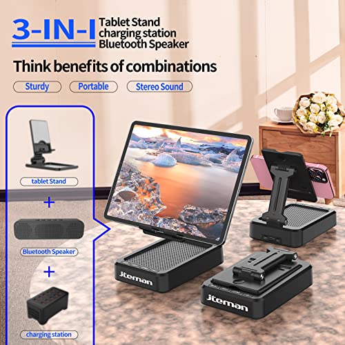 Image of JTEMAN Tablet Stand with Bluetooth Speaker, Adjustable Foldable Desk Dock
