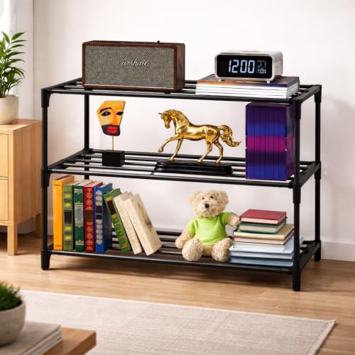 Image of FLOVR Bookshelf for Home and Office Multipurpose Storage Rack Open Book Stand Organizer for Books Magazines Documents Plants and Decorative Items, 3 Layer Book Self