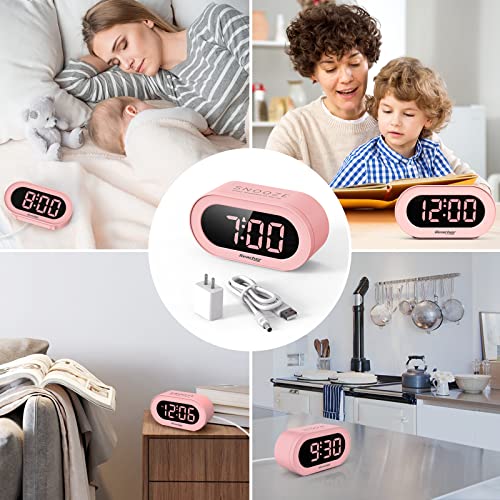 Reacher Pink Girls Alarm Clock For Kids Bedroom, Dimmable Led Digital Display, Outlet Powered, Adjustable Volume, Simple To Use, Snooze, Small Size For Bedside, Desk, Toddler #TOP6