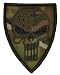 USA Flag-Filled Punisher Skull 3x2.5 Shield Military Patch / Morale Patch - Multicam with Subdued USA Flag
