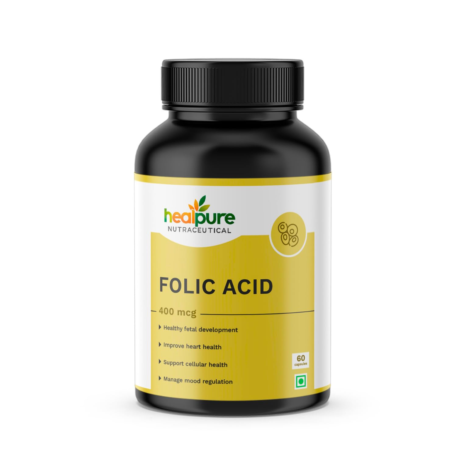 HEALPURE NUTRACEUTICAL Folic Acid 400 mcg - 60 Capsules (Pack of 2)