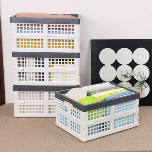 Esdiplot Pacote com 4 caixas dobráveis de plástico, caixa dobrável empilhável de 15 L