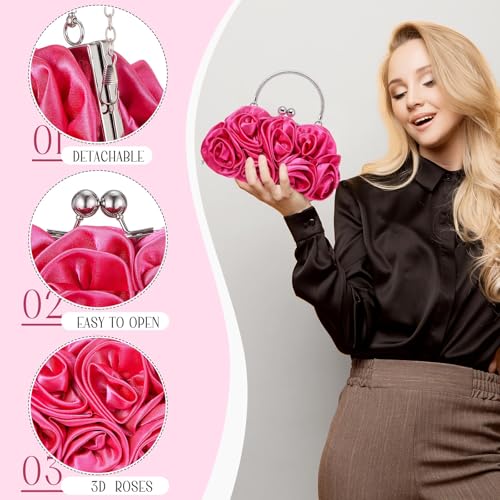 Image of Women Evening Clutch, Small Floral Satin Purse with Detachable Strap for Wedding Party Prom Gift