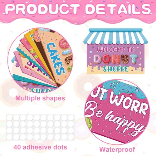 Image of Hooqict 20 Pieces Doughnut Party Sign Welcome to Donut Party Directional Signs for Kids Girls Sweet Donut Themed Birthday Decorations Supplies