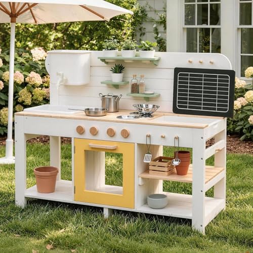 Image of Giant bean Mud Kitchen for Kids Outdoor, Deluxe 4.8L Large Water Tank Sink