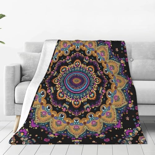 JXDXHCW Manta con estampado de fondo negro de mandala colorido, mantas esponjosas y ligeras para sofá cama, 100 x 75 cm