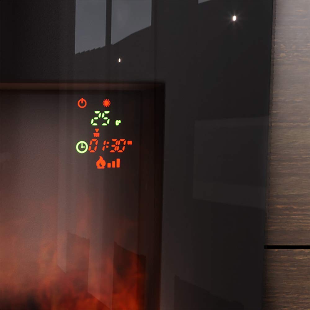Cecotec Cheminée électrique Ready Warm 2200 Curved Flames. 2000W, 22", 2 niveaux de puissance, 20m2, Télécommande, Panneau curve en verre templé (26", Nero | Telecomando)