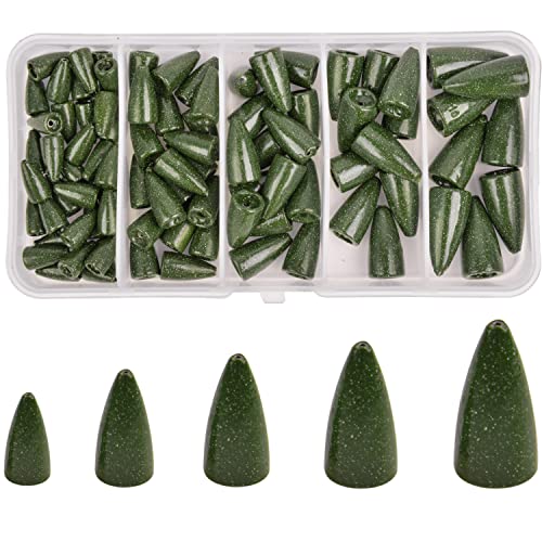 Poids de pêche en forme de vers couleur verte avec assortiment de 5 tailles