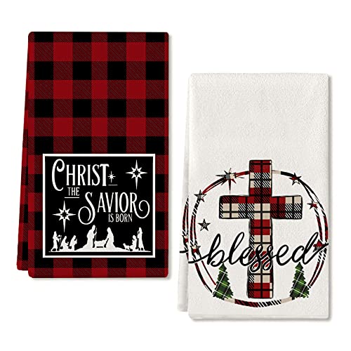 Arkeny Christmas Dish Towels For Christmas Decor Xmas Kitchen Towels 18X26 Inch Buffalo Plaid Christ Cross Washcloths Seasonal Ultra Absorbent Bar Drying Cloth For Cooking Set Of 2 #TOP5