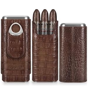 Scotte Cigar Case Leather Cigar Travel Case Cedar Wood Lined Portable Cigar Humidor Box with Cigar Cutter Elegant Cigar Box Great Cigar Accessories for Men