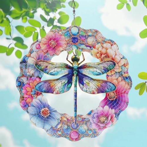 Dragonfly Wind Spinners, Dragonfly Gifts for Women, 12-Inch 3D Kinetic Stainless Steel Metal Wind Spinners Outdoor Indoor Hanging Decor for Garden...