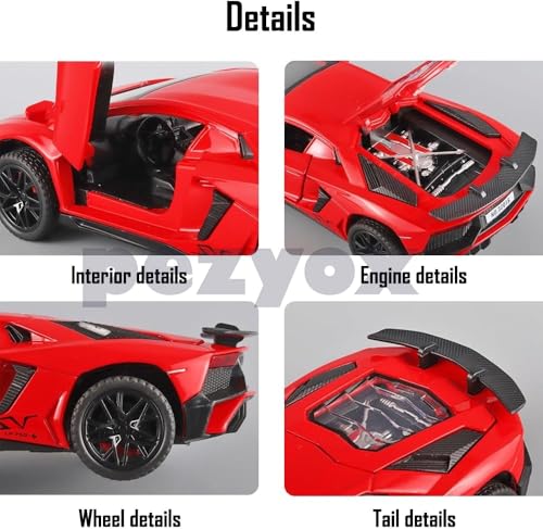Image of 1:32 Scale Lamborghini LP750 Model Diecast Metal Pullback Toy car with Openable Doors & Light, Music Boys car for Kids Best Toys Gifts Toys for Kids (Red)