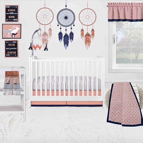 Bacati - Tribal Olivia Coral Navy 10 pc Girls Crib Bedding Set with 2 Crib Fitted Sheets