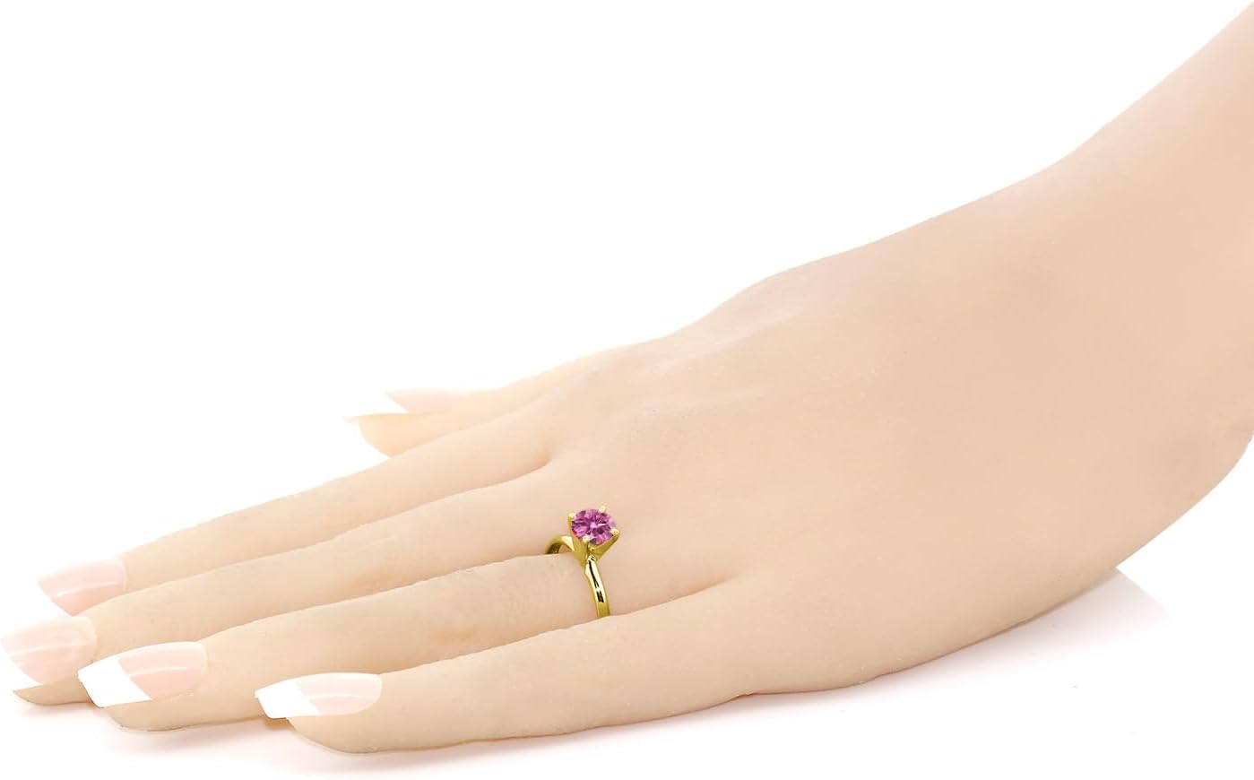 Gem Stone King 14K Yellow Gold Pink Moissanite Solitaire Engagement 4-Prong Ring For Women | 0.80 Cttw | Round 6MM | Gemstone April Birthstone