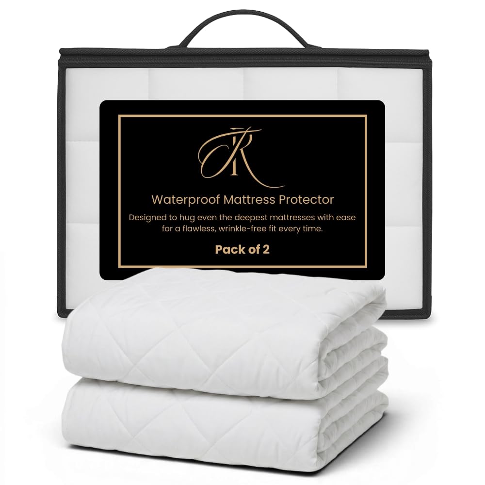 The Royce Waterproof Double Mattress Protector - 30cm Extra Deep Microfibre Bed Mattress Cover - Breathable & Noiseless Mattress Pad - Hypoallergenic & Machine Washable Fitted Sheet - (Pack of 2)