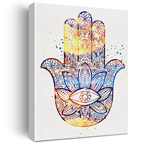 Hamsa Hand Kabbalah Watercolor Hand Art Canvas Painting Prints For Home Wall Decor Framed Artwork Wedding Housewarming Gifts(12X15) #TOP9