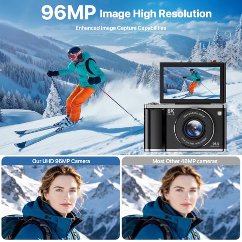 Digitalkamera 8K 96MP mit WLAN, 20X Digitalzoom, Autofokus-Fotokamera mit Anti-Shake, 3… – Ansicht 2
