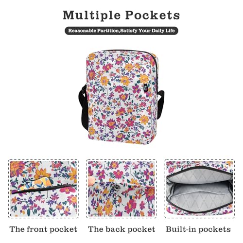 KLL Fragmented Colorful Flowers crossbody messenger bag Vegan Leather mens crossbody bag Casual Shoulder Handbags2