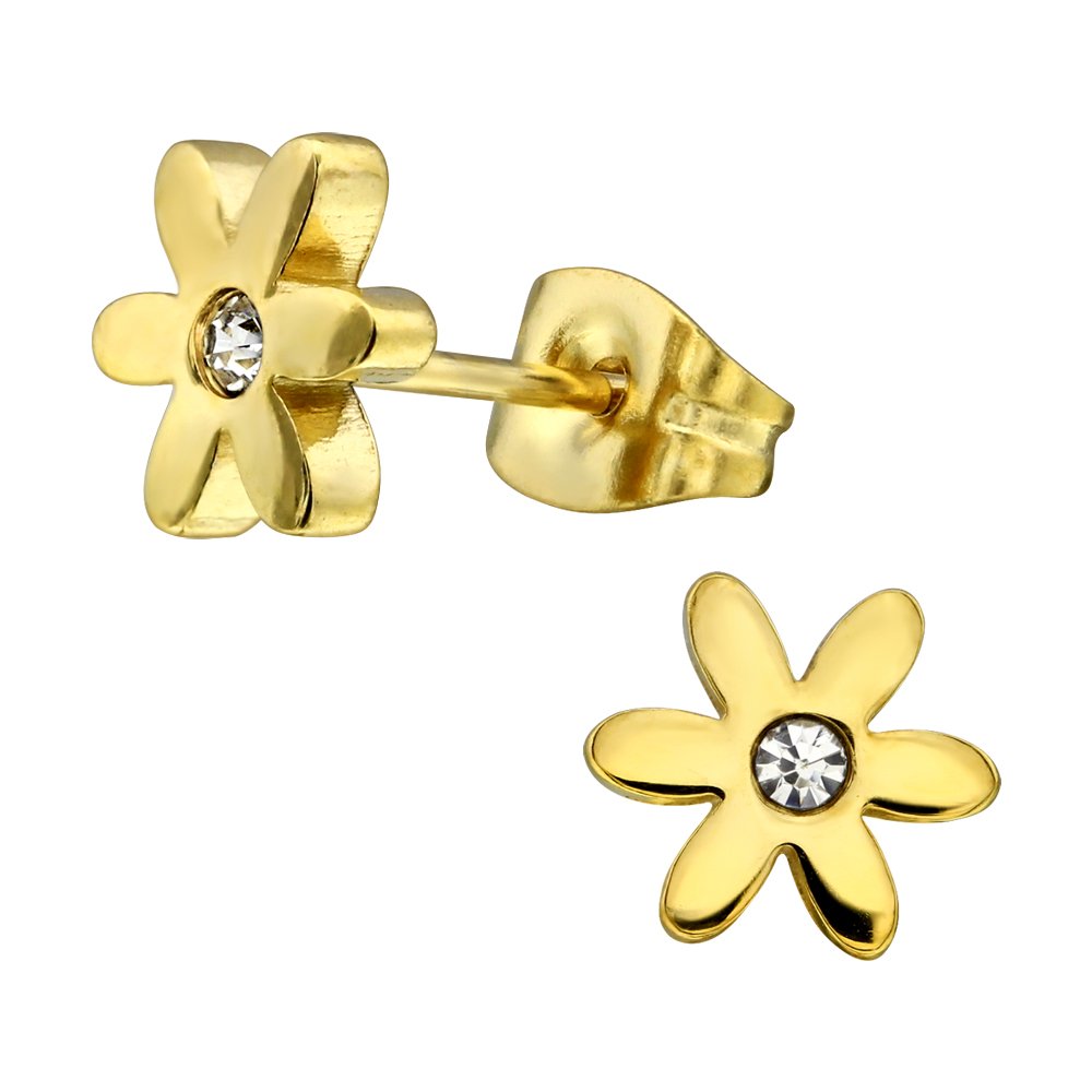 Orecchini A Pressione Donna Laimons A Fiore Con Brillantini | Gioielli In Acciaio Inox Ipoallergenici - 3
