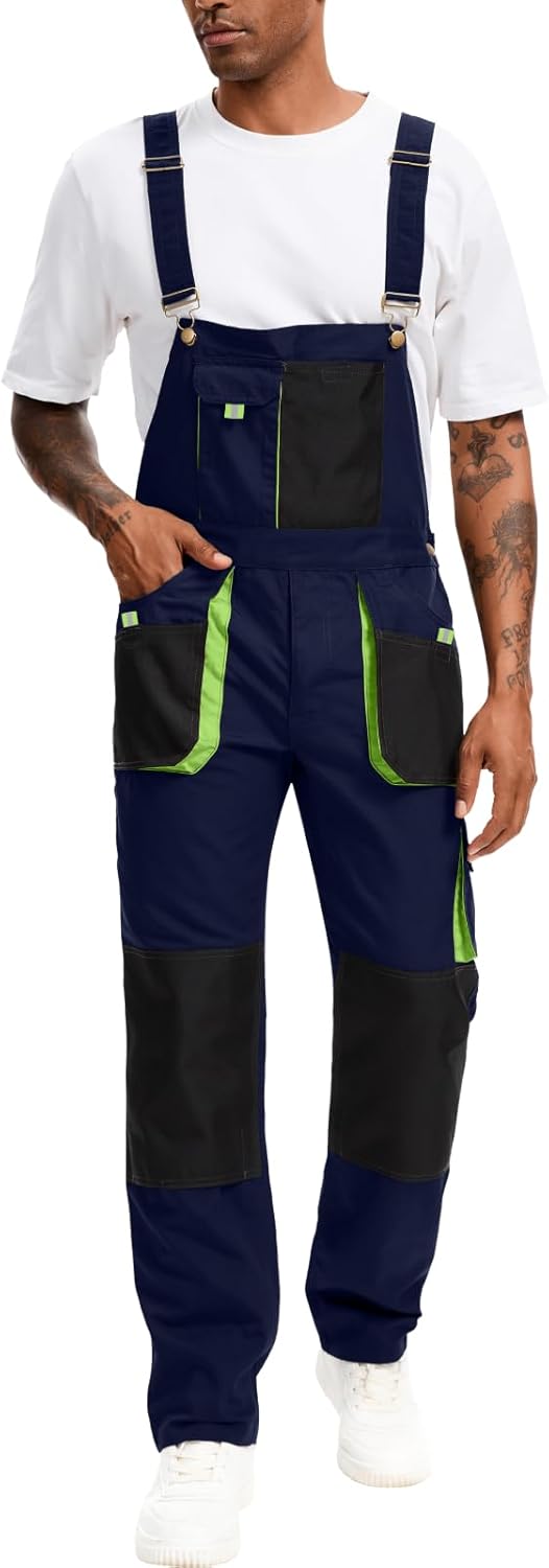 WORK IDEA Men's Bib Overalls Sturdy Canvas Work Overalls with Knee Pad Pockets
