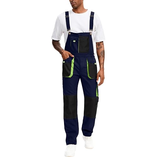 WORK IDEA Men's Bib Overalls Sturdy Canvas Work Overalls with Knee Pad Pockets