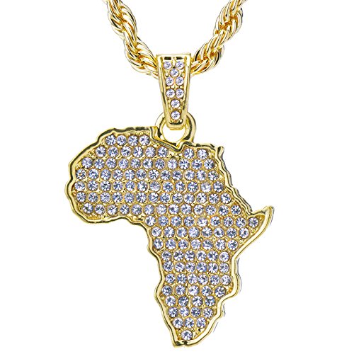 metaltree98 Men's Gold Silver Plated African Map Pendant 20 inch Rope Chain Necklace HC 1126 (Gold Tone)