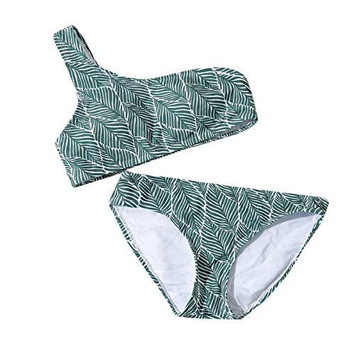 Swimsuits for Girls Kids 2 Piece Bathing Suit One Shoulder Printed Bikini Tops Bottoms Sets Summer Beach Swimwear
