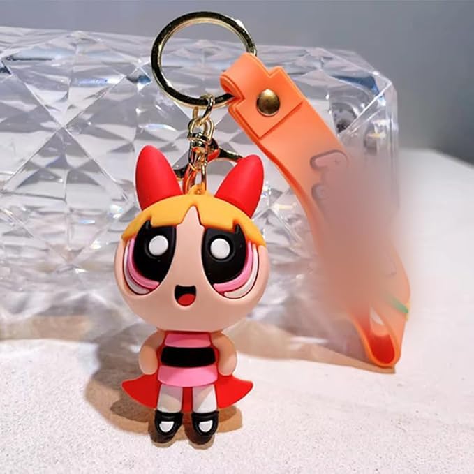 Anime Keychain – Cool Power Girls Cartoon Figure Keyring | Stylish Bag Charm for Bike, Car, Backpack & School Bag, Keychain - Blossom-image-17