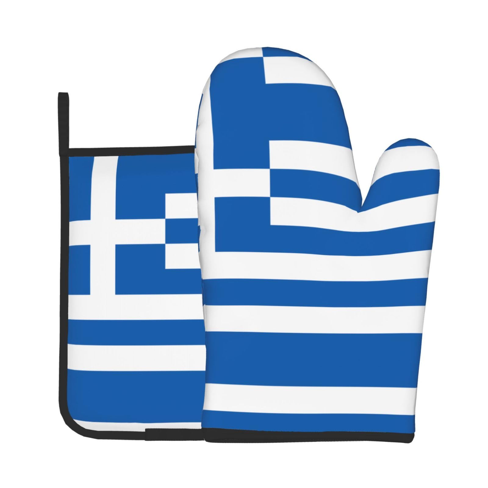 Oven Mitts and Potholders Set of 2 for Kitchen Baking Cooking GrayGreek Flag Thick and Durable