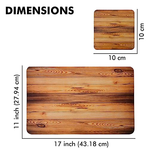 Image of Yellow Weaves 4 Piece Wooden Style PVC Dining Table Placemats, (Color - Wood)