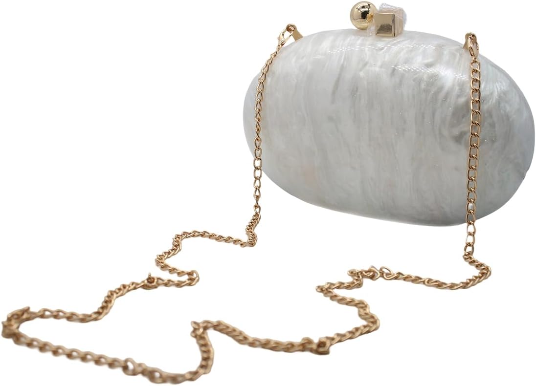 Acrylic Evening Clutch Bag for Women Shell Shape Shoulder Crossbody Bag Glitter Marble Purse Handbag