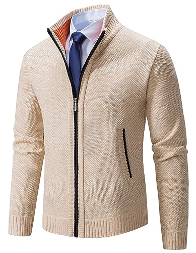 Neecan Men's Cardigan Sweaters Full Zip Up Stand Collar Slim Fit