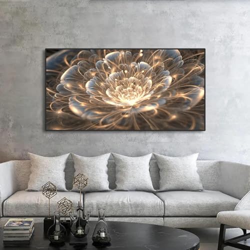 Art mural moderne fleurs bleues et dorées cadre noir pour rompre la monotonie d'un mur