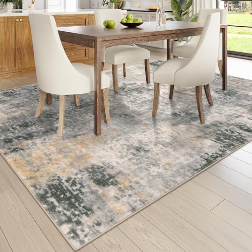 Lahome Modern Abstract 9x12 Area Rugs for Living Room, Washable Living Room Rug for Bedroom Low Pile Non Slip, Grey Soft Indoor Accent Carpet for Dining Room Table Apartment
