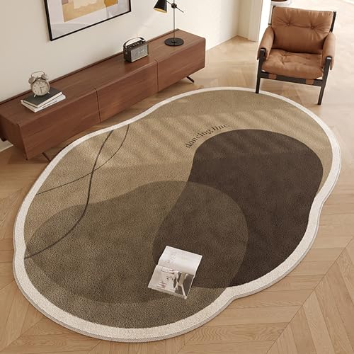 BBAUER Tapis Ovale De Forme Irrégulière, Tapis Abstrait Botanique Marron, Antidérapant, en Cachemire, pour Salon, Chambre À Coucher, Salle À Manger,...