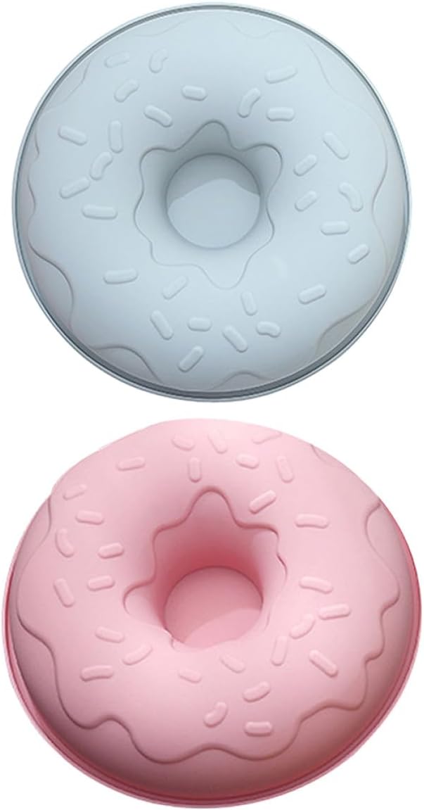 Homoyoyo 2pcs Silicone Donut Mold Set for DIY Baking, Non-Stick Mousse Cake and Biscuit Baking Moulds, Pink and Blue Food-Grade Silicone Donut Pans for Oven and Microwave Use