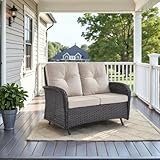 Belord Outdoor Glider Bench Patio Loveseat - 500 Lbs Weight Capacity 2 Seater Wicker Sofa, Small Porch Glider Furniture All Weather Rattan Couch with Removble Cushion for Balcony Deck Backyard, Black