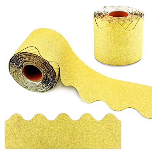 Yetoome 65.6 Feet Glitter Bulletin Board Border, Shine Glitter Scalloped Borders Bulletin Board Border Decorative Bulletin Board Trim For School Classroom Office Chalkboard Decoration (Gold) #TOP7